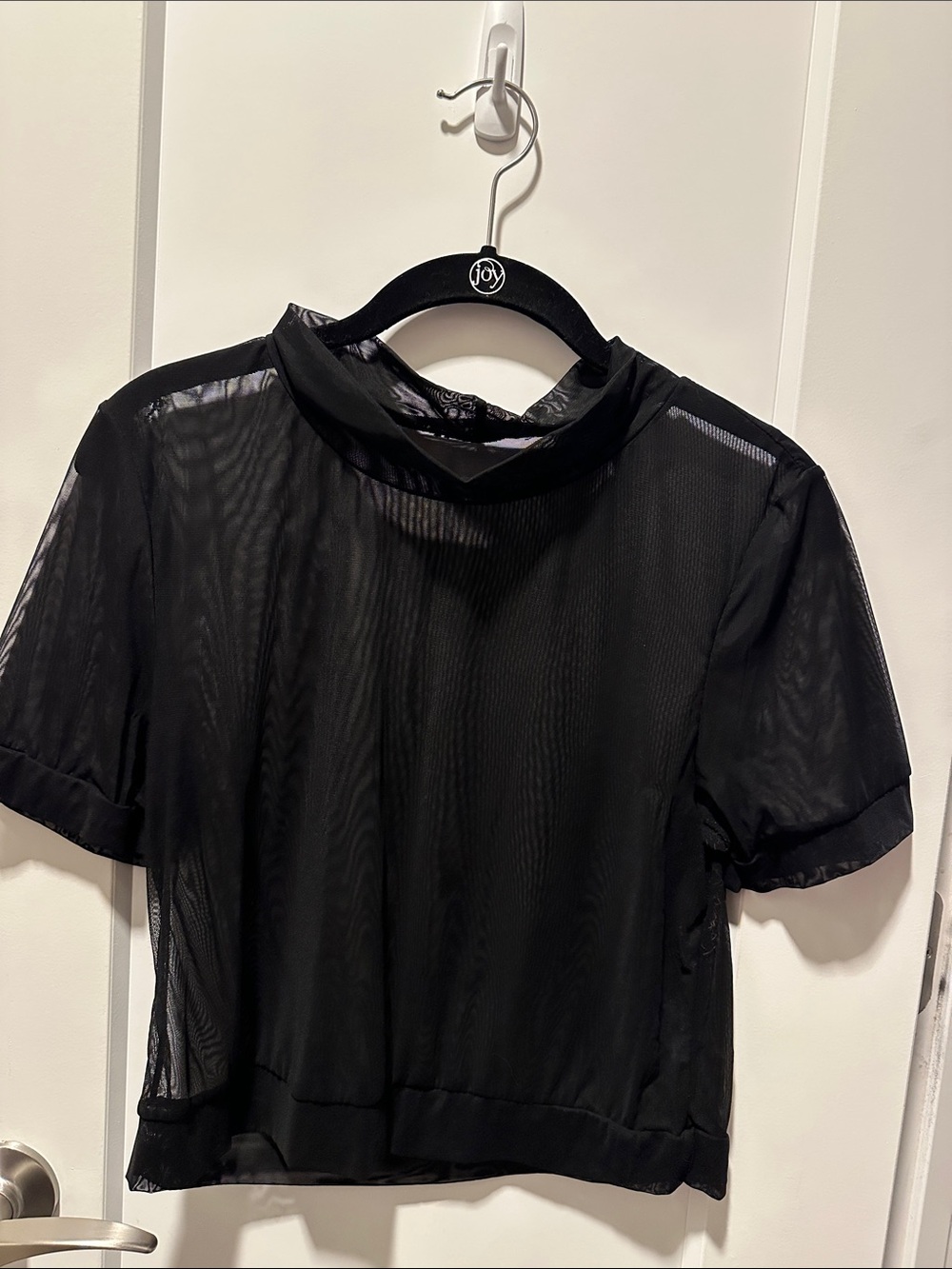 Sheer Black Short-Sleeve Mock Neck Top